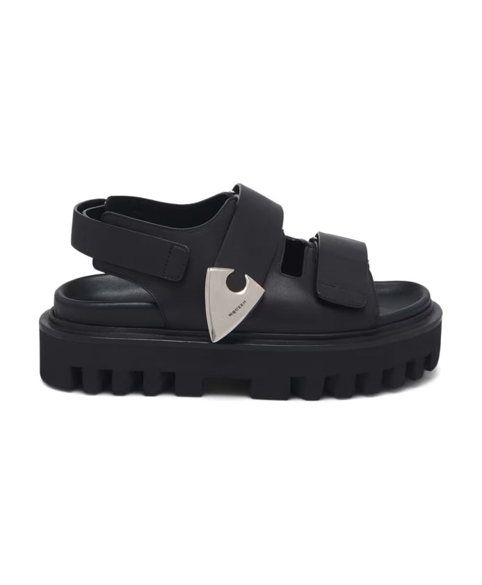 Black Touch-Strap Sandals with Lug Sole