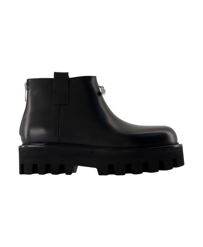 Black Leather Ankle Boots - Noir