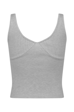 Natalya Ribbed Knit Cami Top - Heather Grey Marle