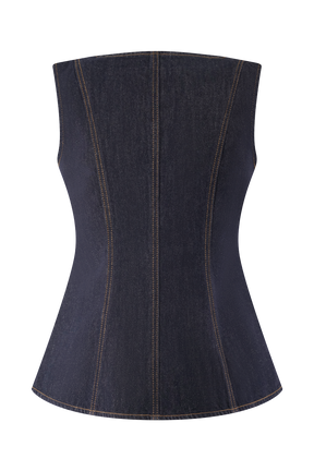 Neve Sleeveless Buttoned Denim Top - Washed Indigo Blue