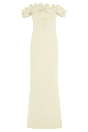 Nova Ruffle Off Shoulder Maxi Dress - Ivory