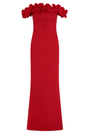 Nova Ruffle Off Shoulder Maxi Dress - Ruby