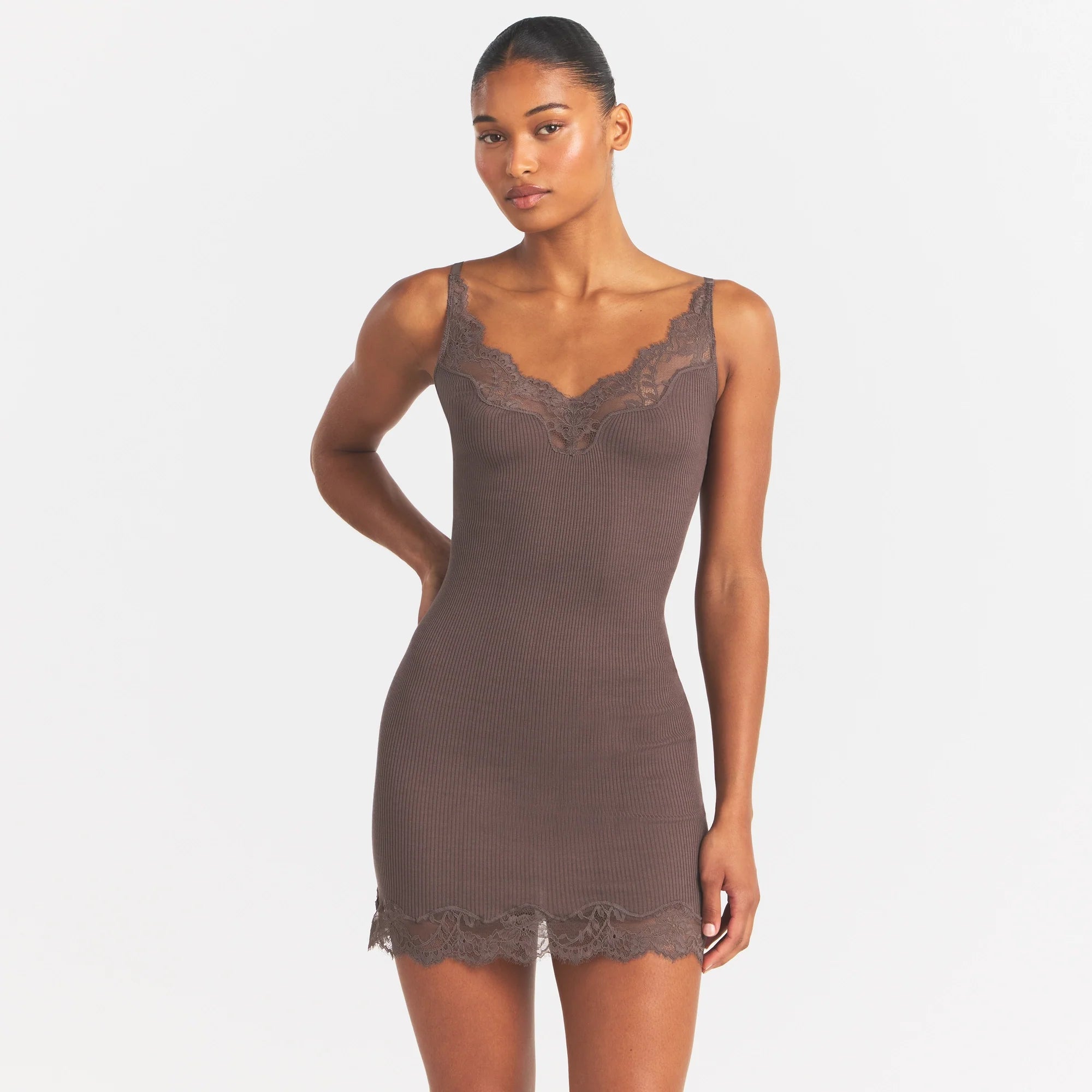 Rib Knit Lace Mini Dress