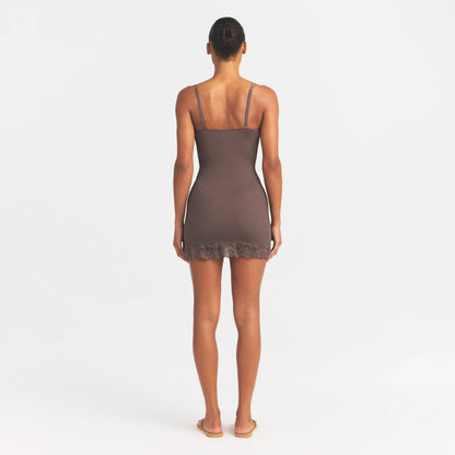 Rib Knit Lace Mini Dress