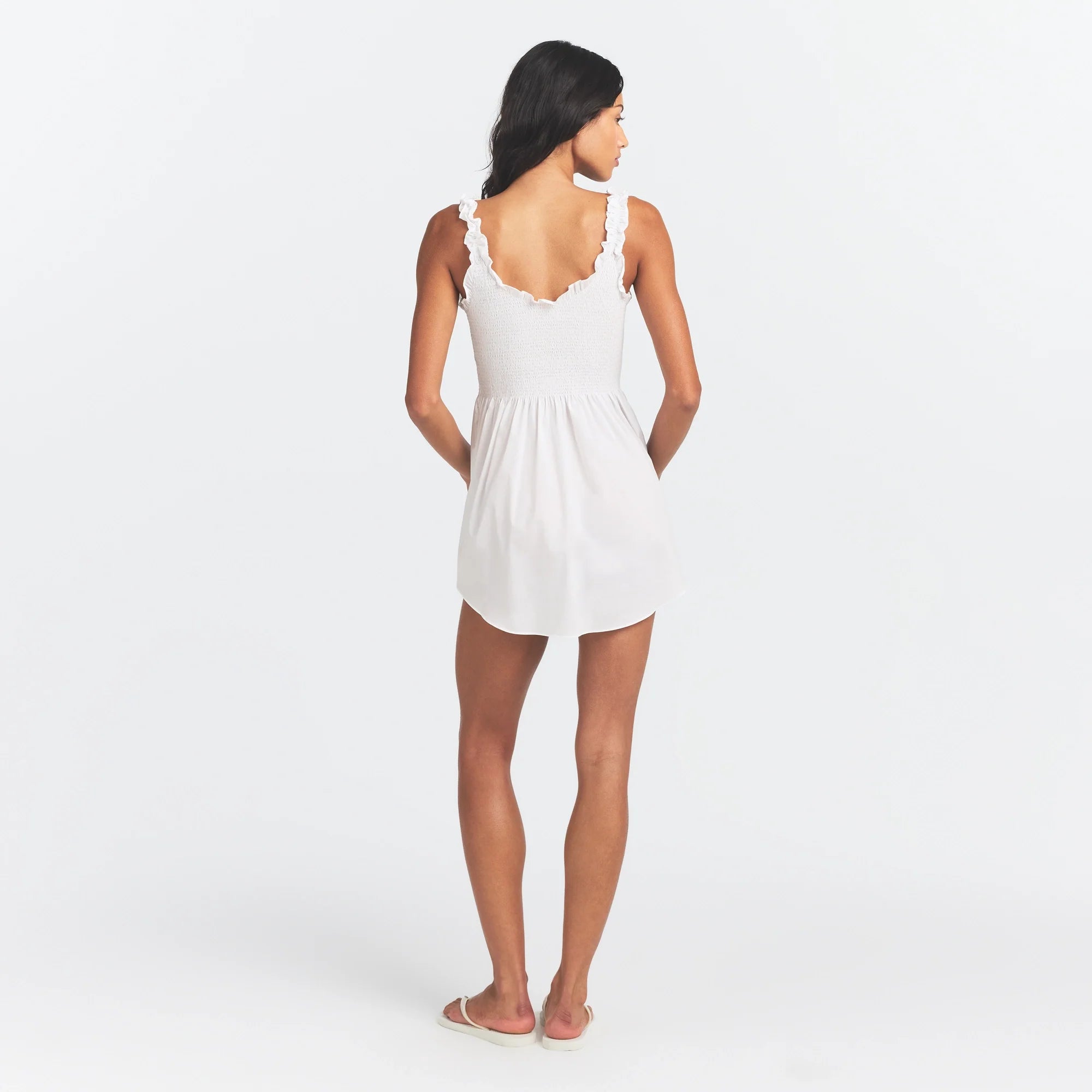 Poplin Apparel Mini Smocked Dress