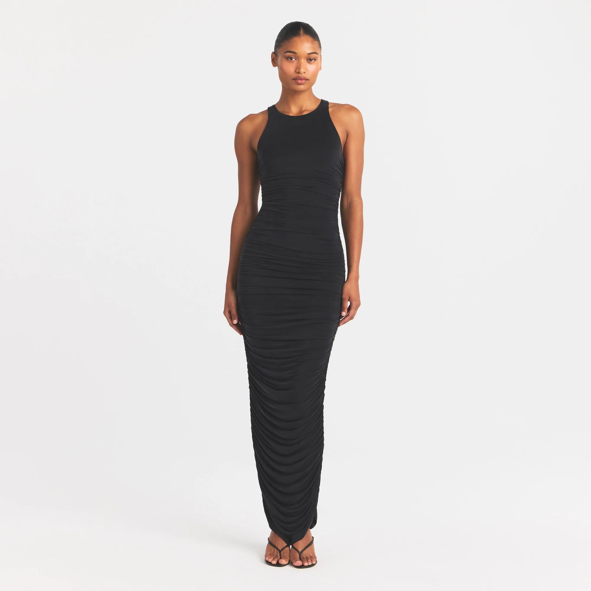 Cupro Jersey Ruched Long Dress