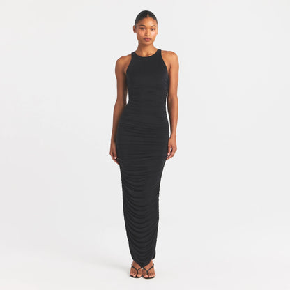 Cupro Jersey Ruched Long Dress