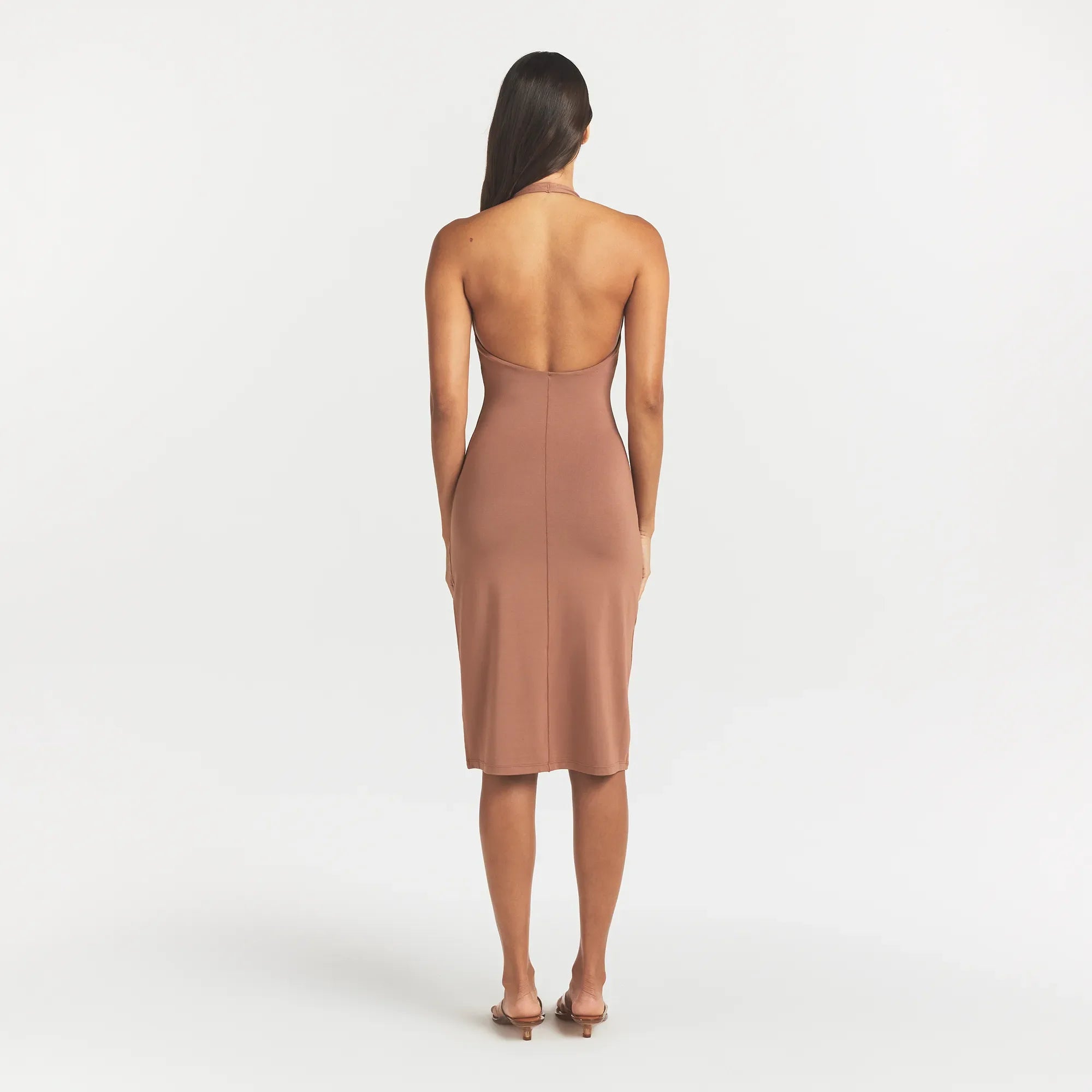 Smooth Layers Plunge Halter Midi Dress