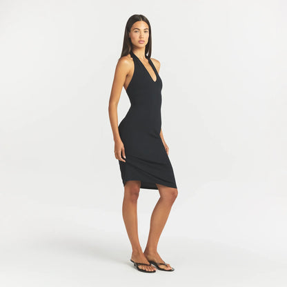 Smooth Layers Plunge Halter Midi Dress