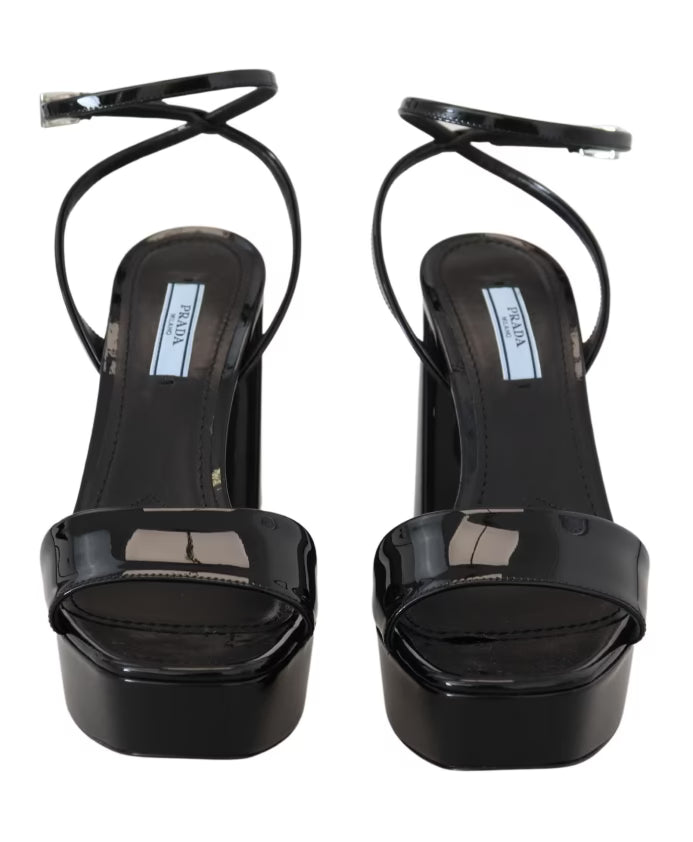 Prada Black Patent Ankle Strap Heels