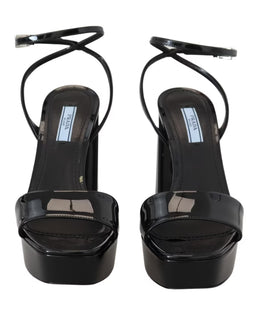 Prada Black Patent Ankle Strap Heels