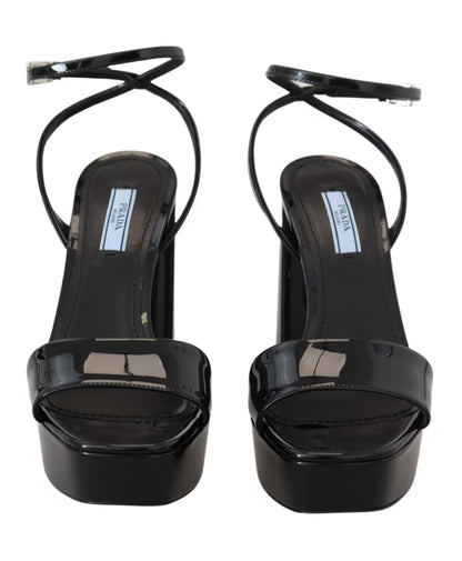 Prada Black Patent Ankle Strap Heels