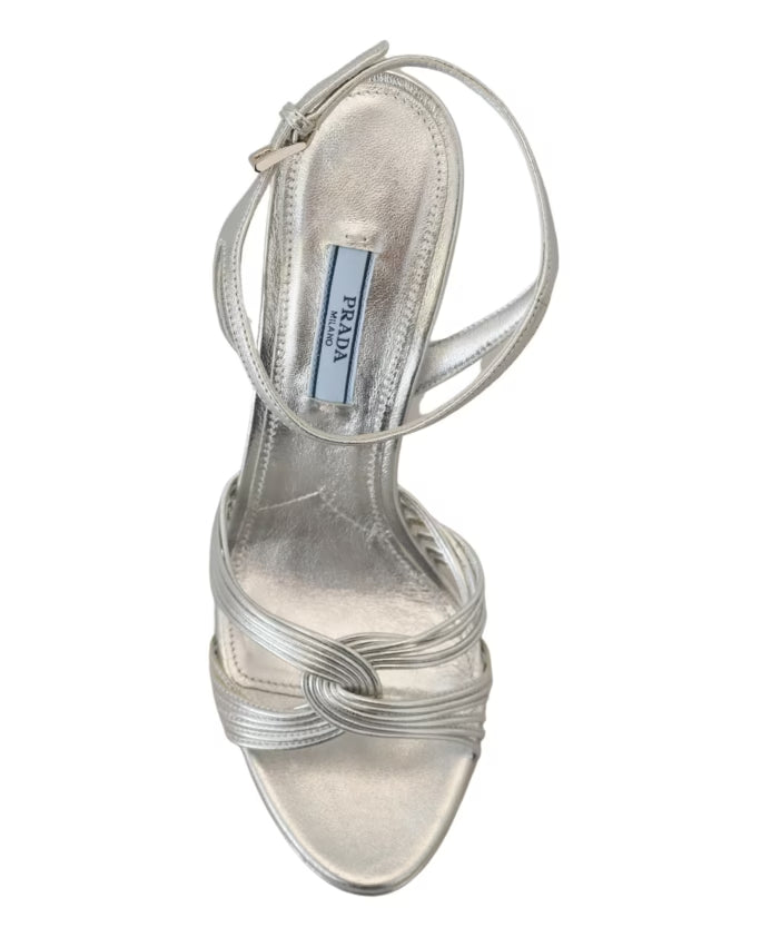 Prada Elegant Silver Stiletto Heels Sandals