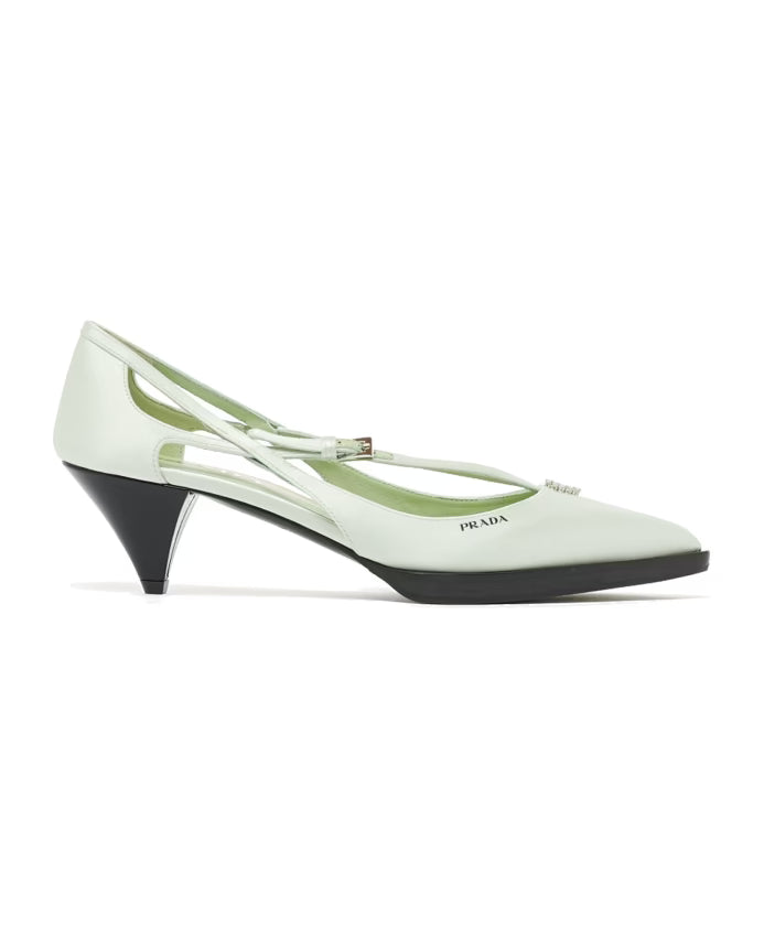 Prada Cut-Out Satin Pumps with Jeweled Ornament
