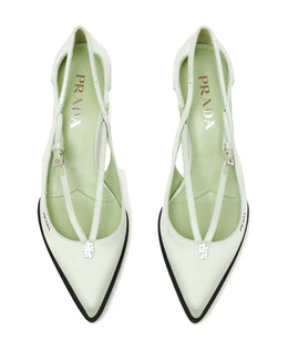 Prada Cut-Out Satin Pumps with Jeweled Ornament