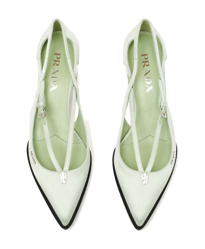 Prada Cut-Out Satin Pumps with Jeweled Ornament