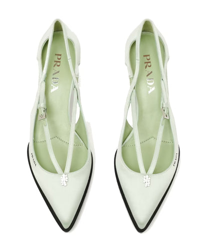 Prada Cut-Out Satin Pumps with Jeweled Ornament