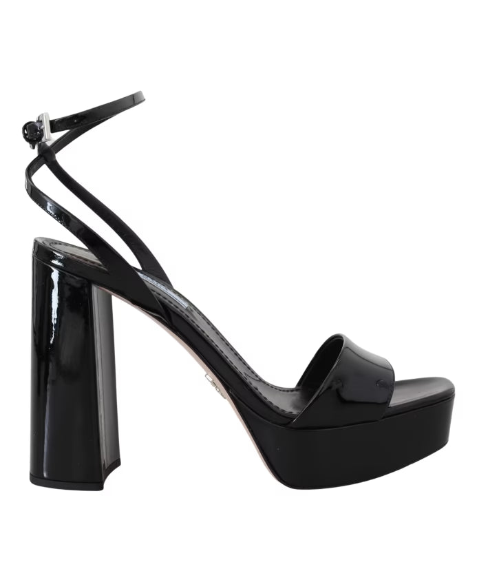 Prada Black Patent Ankle Strap Heels