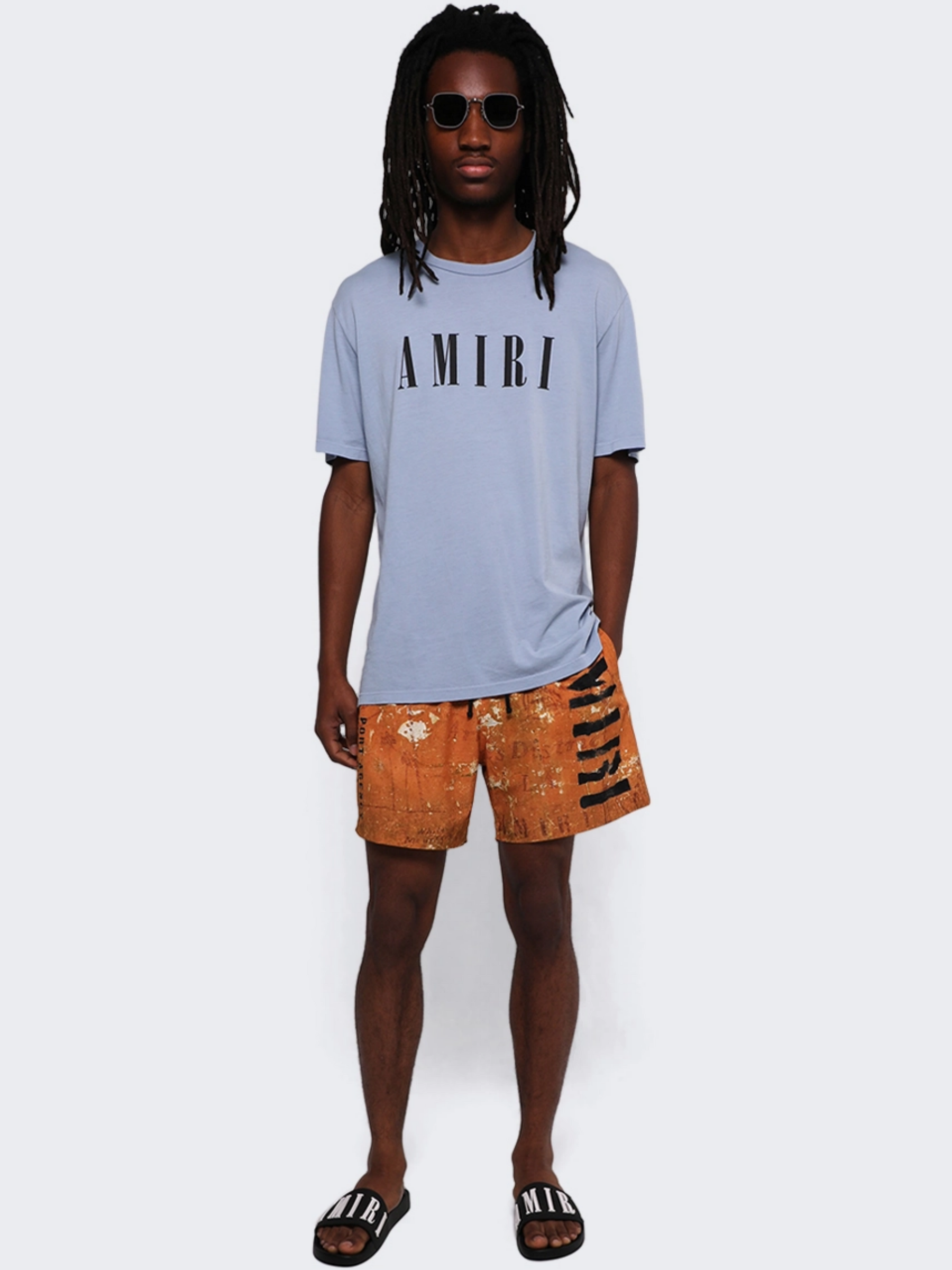 AMIRI STENCIL MILITARY SWIM SHORTS ORANGE