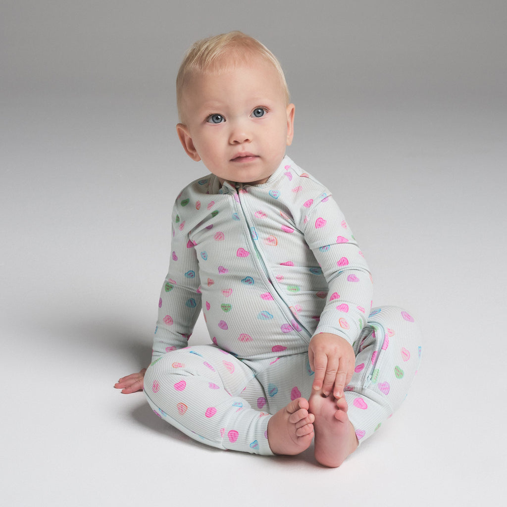 SOFT LOUNGE BABY ONESIE | CLOUD CANDY HEART PRINT