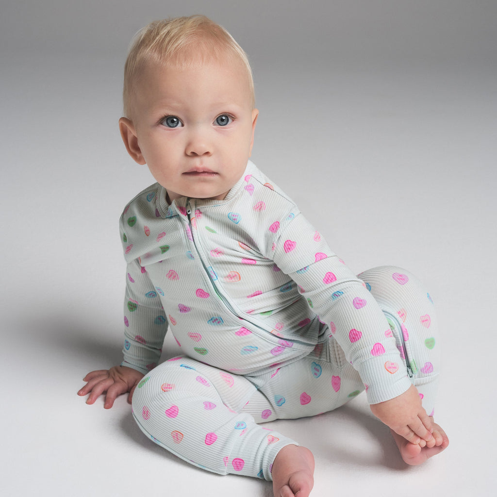 SOFT LOUNGE BABY ONESIE | CLOUD CANDY HEART PRINT