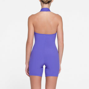 SOFT LOUNGE DEEP PLUNGE HALTER ONESIE | TANZANITE