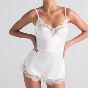 WOVEN SHINE LACE TEDDY | IVORY