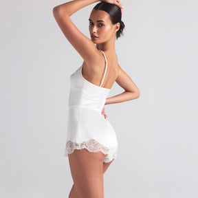 WOVEN SHINE LACE TEDDY | IVORY