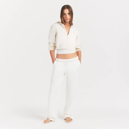 Woven Cotton Cropped Zip Up Jacket