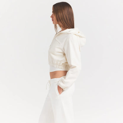 Woven Cotton Cropped Zip Up Jacket