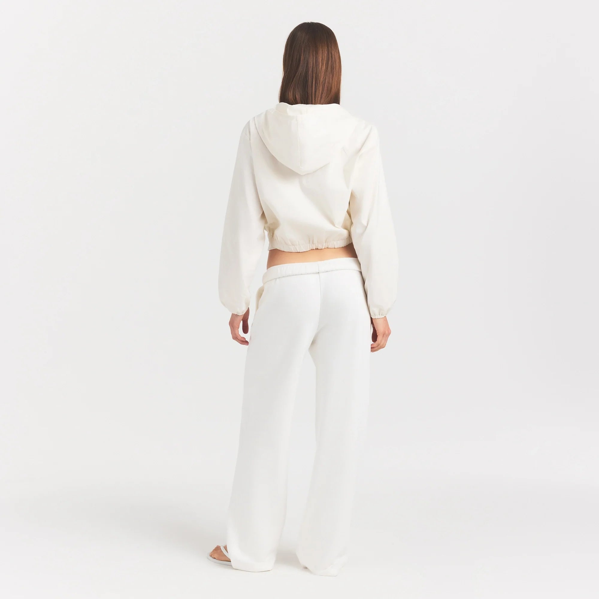 Woven Cotton Cropped Zip Up Jacket
