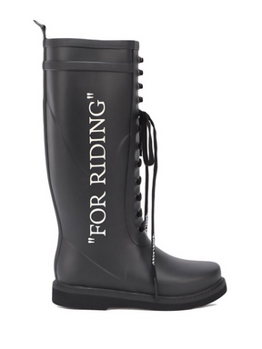 OFF-WHITE SLOGAN PRINT RUBBER BOOTS BLACK