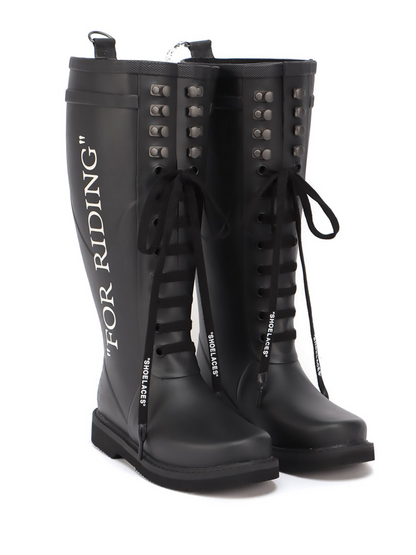 Off White OFF-WHITE SLOGAN PRINT RUBBER BOOTS BLACK - Size: UK 4 Sneakers | Shop From The Mirage