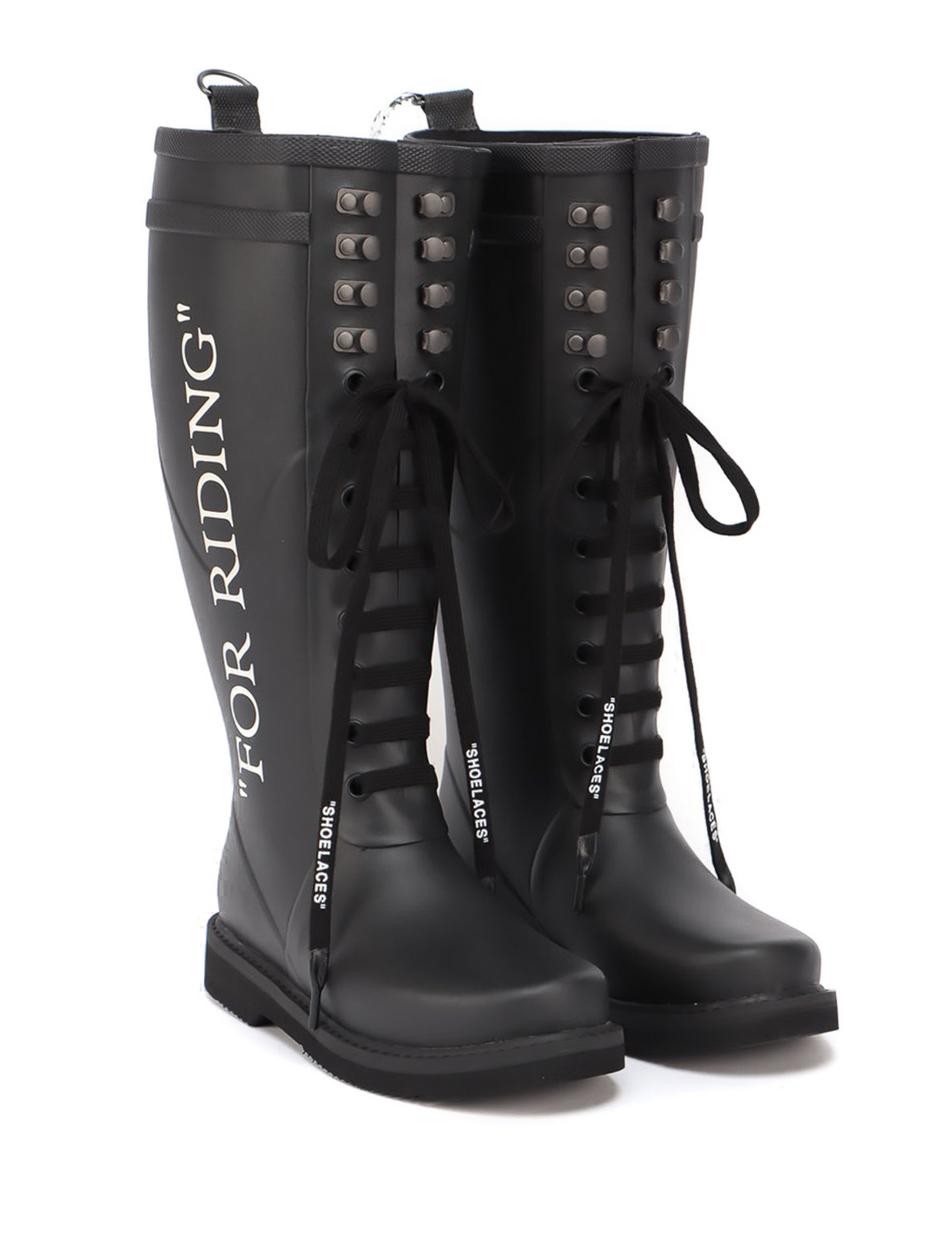 OFF-WHITE SLOGAN PRINT RUBBER BOOTS BLACK