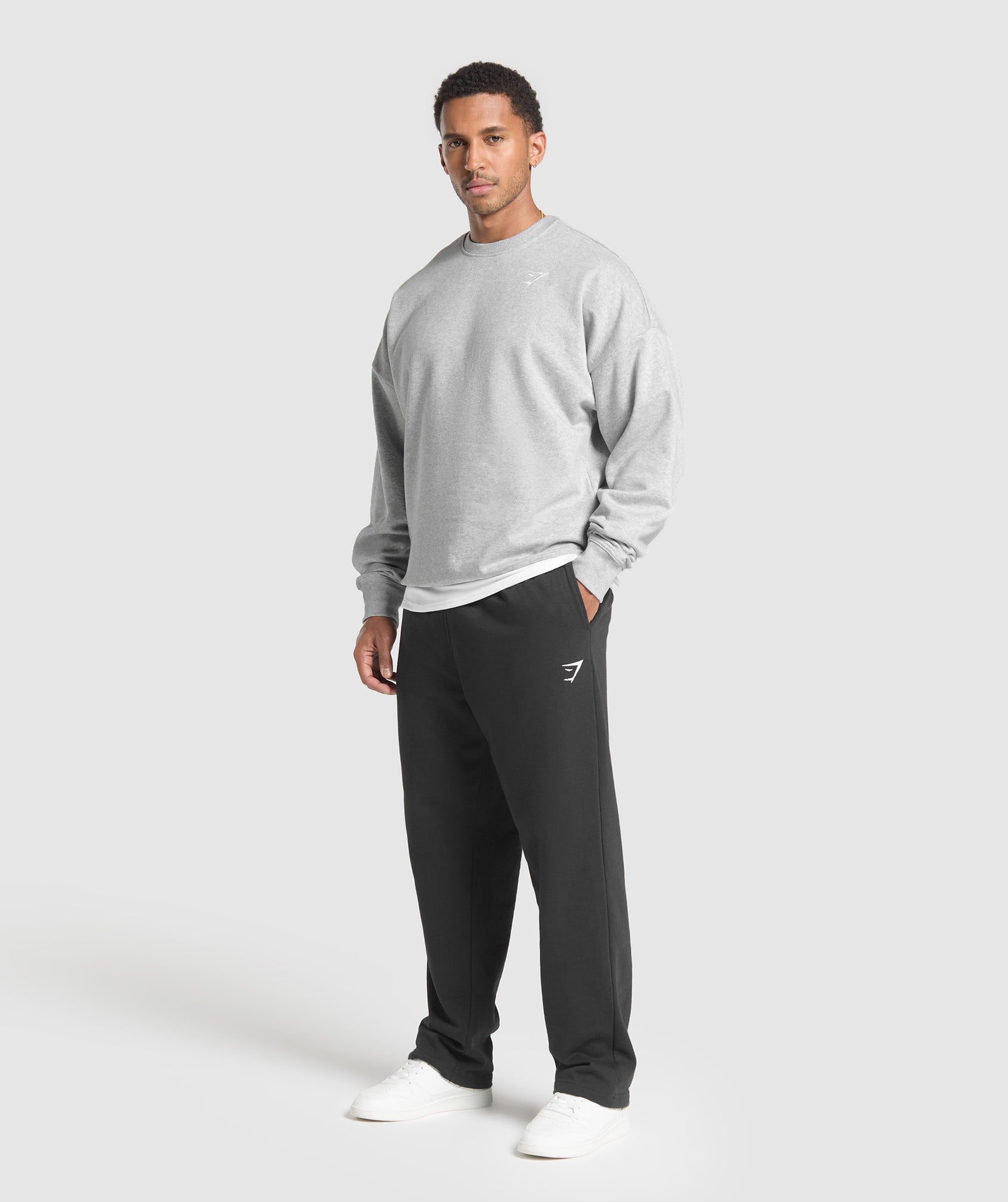 Gymshark Oversized Crest Crew - Light Grey Core Marl