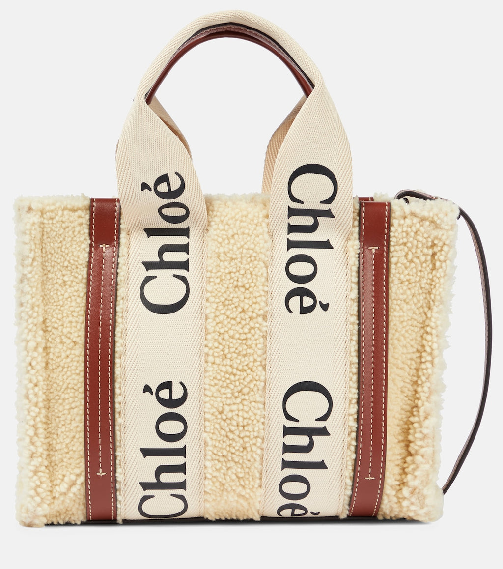 Woody Small shearling and leather tote