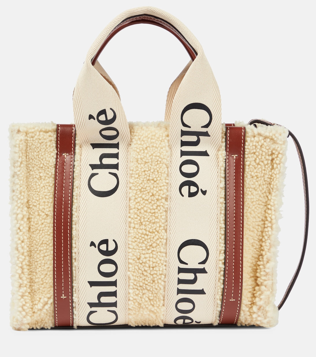Woody Small shearling and leather tote