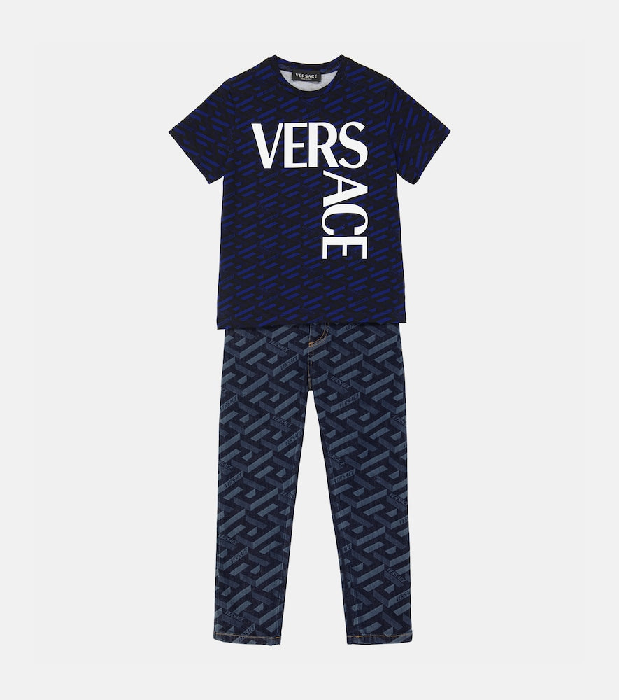 Logo-printed high-rise jeans