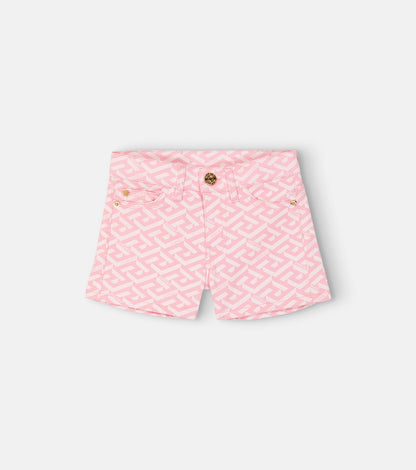 La Greca print cotton denim shorts