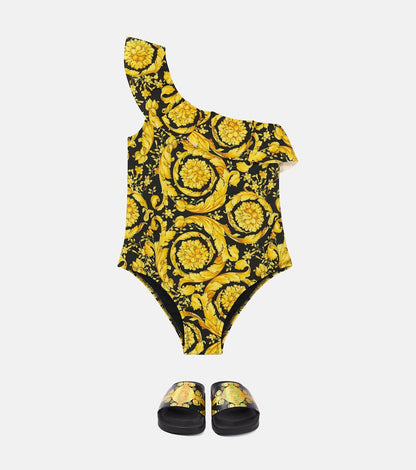 Ruffle-trimmed one-shoulder swimsuit