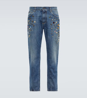 Embellished straight-leg jeans