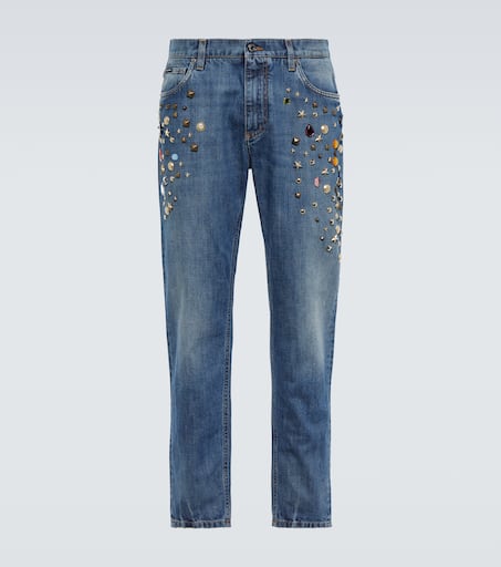 Embellished straight-leg jeans