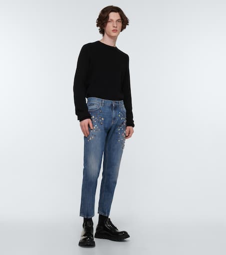Embellished straight-leg jeans