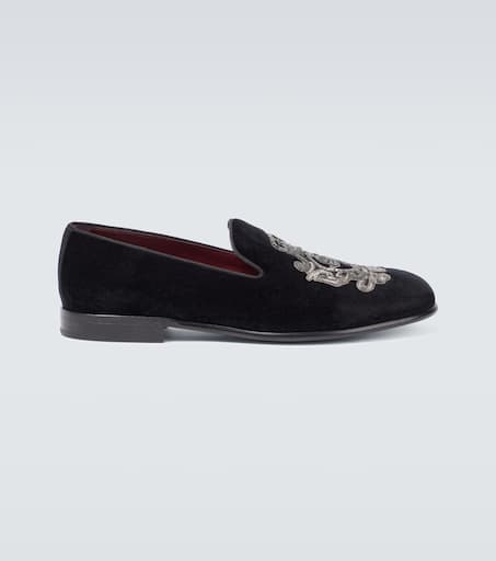 Embroidered velvet loafers