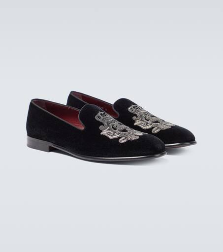 Embroidered velvet loafers