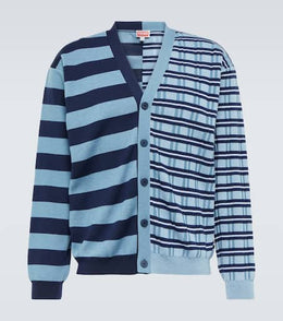 Striped wool and cotton cardigan