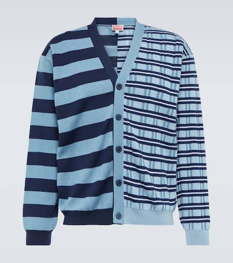 Striped wool and cotton cardigan