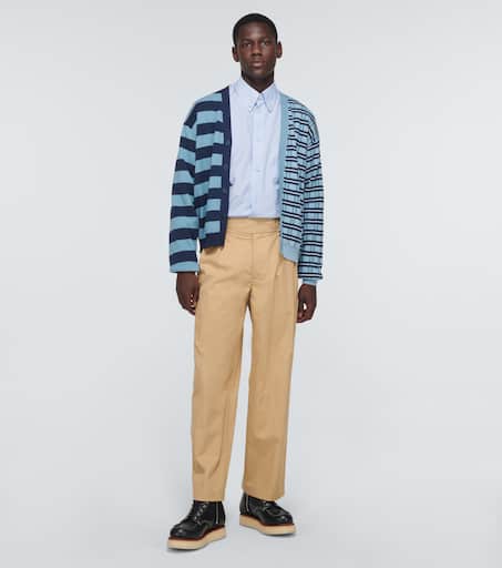 Striped wool and cotton cardigan