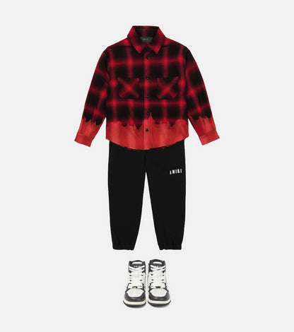 Distressed checked flannel shirt