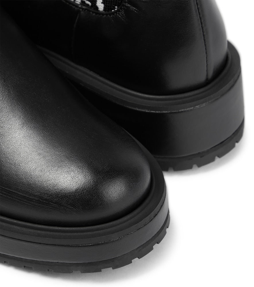 Jacquard knit-trimmed leather boots